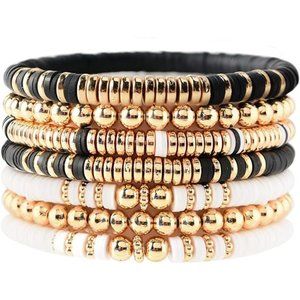Surfer Heishi Clay Bead Bracelets Bohemian Stackable Beaded Stretch Bracelets